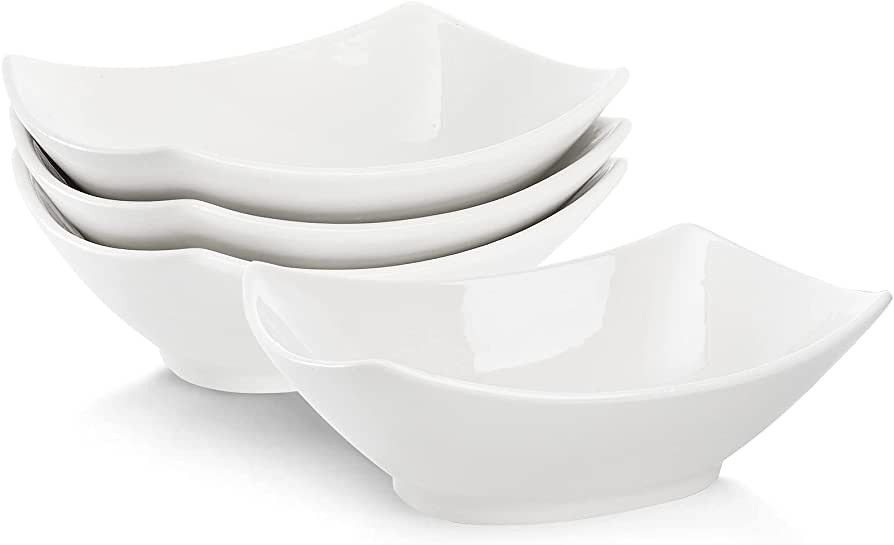Cedilis 4 Pack Porcelain Serving Bowls, Rectangular Ceramic Salad Bowls, White Side Dishes for Ve... | Amazon (US)