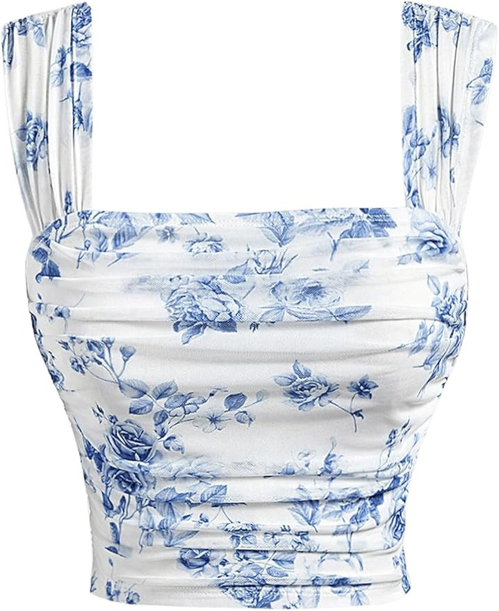 SOLY HUX Women's Floral Print Tank Tops Square Neck Sleeveless Going Out Tops Double Lined Summer... | Amazon (US)