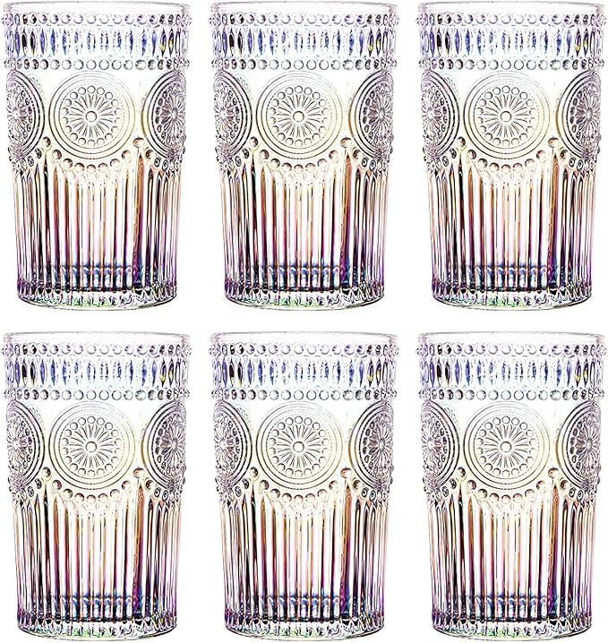 Kingrol 6 Pack 12 oz Romantic Water Glasses, Rainbow Drinking Glasses Tumblers, Vintage Glassware... | Amazon (US)