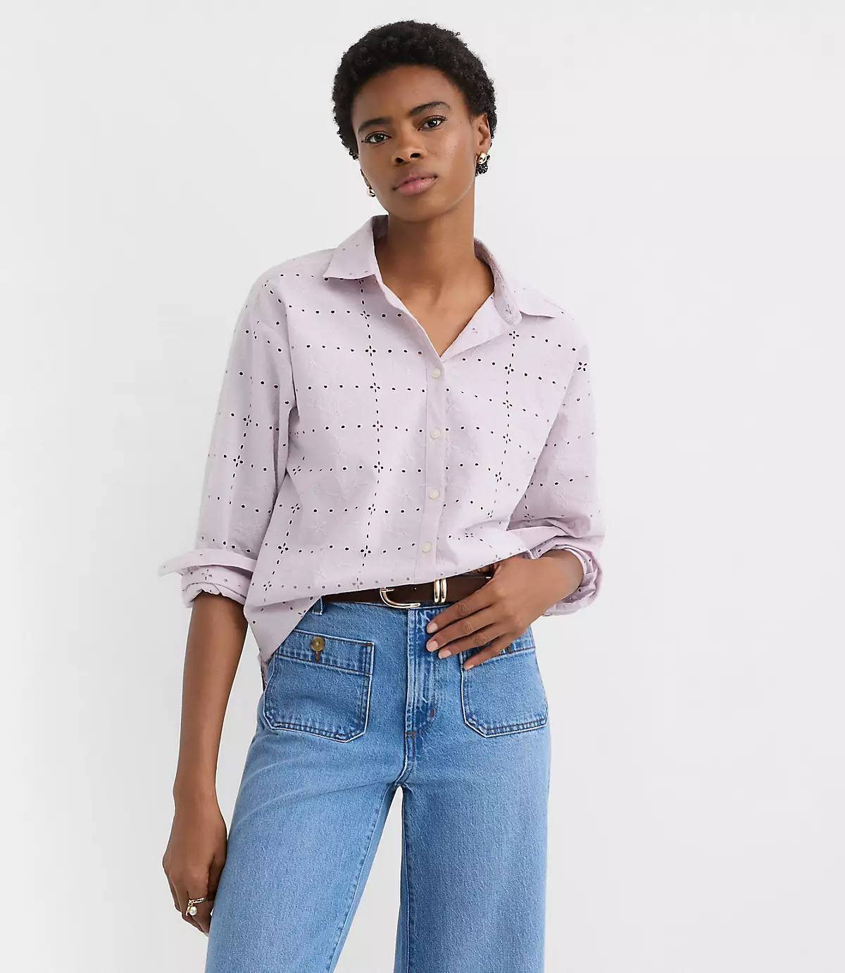 Eyelet Everyday Oversized Shirt | LOFT