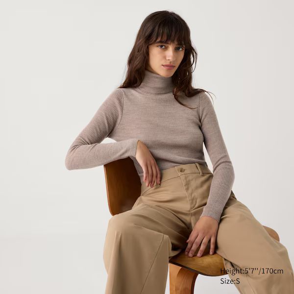 Extra Fine Merino Ribbed Turtleneck Long-Sleeve Sweater | UNIQLO (US)