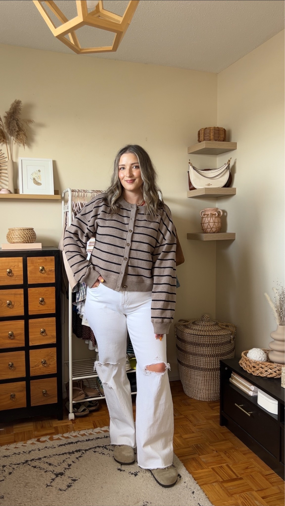 Fall outfit idea part of Abercrombie’s 30% off sale! Wearing L in the striped cardigan sweatshirt and 30 in the white jeans. I’m a 9.5-10 shoe and wear a 40 in the Birkenstock clogs

#LTKfall #LTKjeans #LTKsale