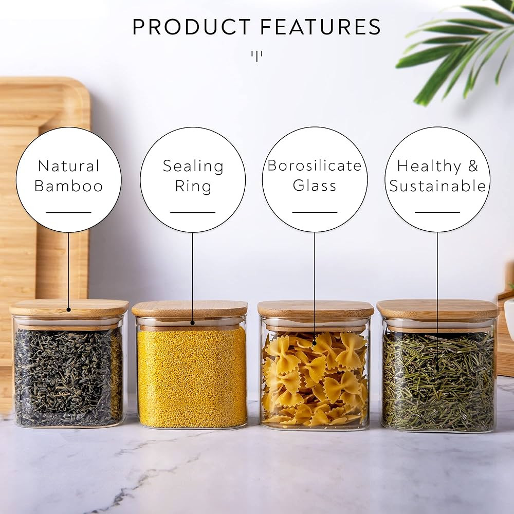 Laramaid 27oz 1Pack Square Glass Jar, Storage Jar with Bamboo Lid and Sealing Ring, Food Storage ... | Amazon (US)