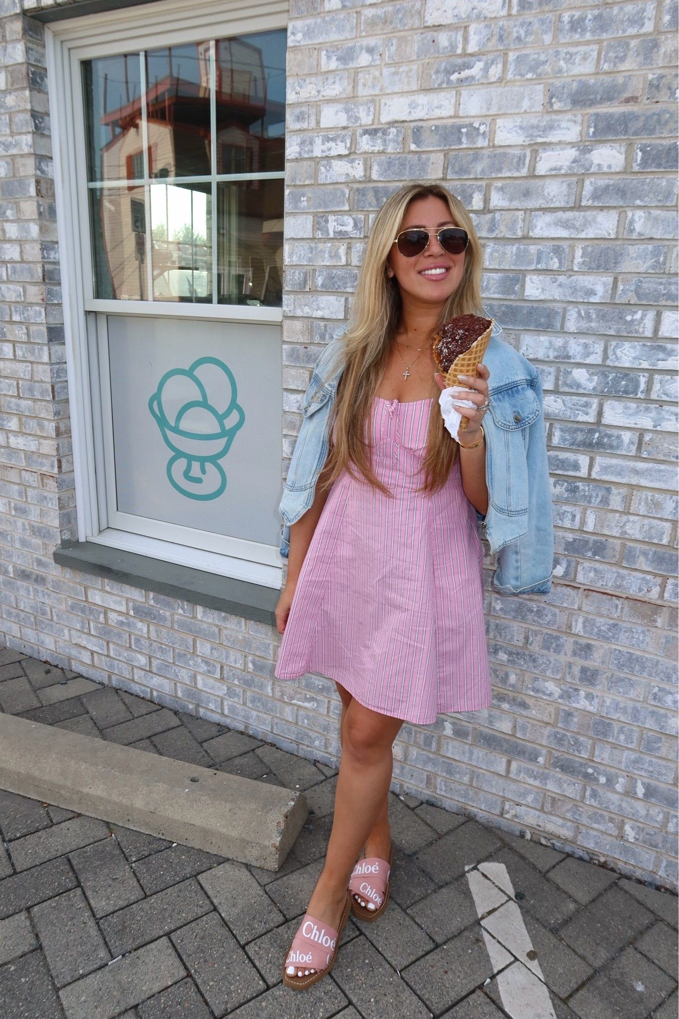 Ice cream bag, Newport, Rhode Island, Old Navy, pinstripe dress, spring outfit, summer outfit