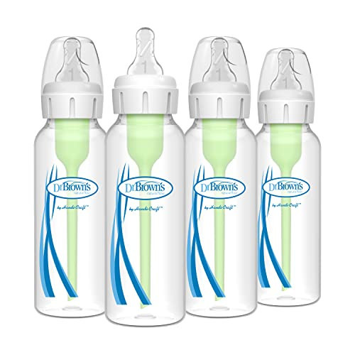 Dr. Brown's Natural Flow Anti-Colic Options+ Narrow Baby Bottle, 8 oz/250 mL, with Level 1 Slow Flow Nipples, 0m+, 4 Pack | Amazon (US)