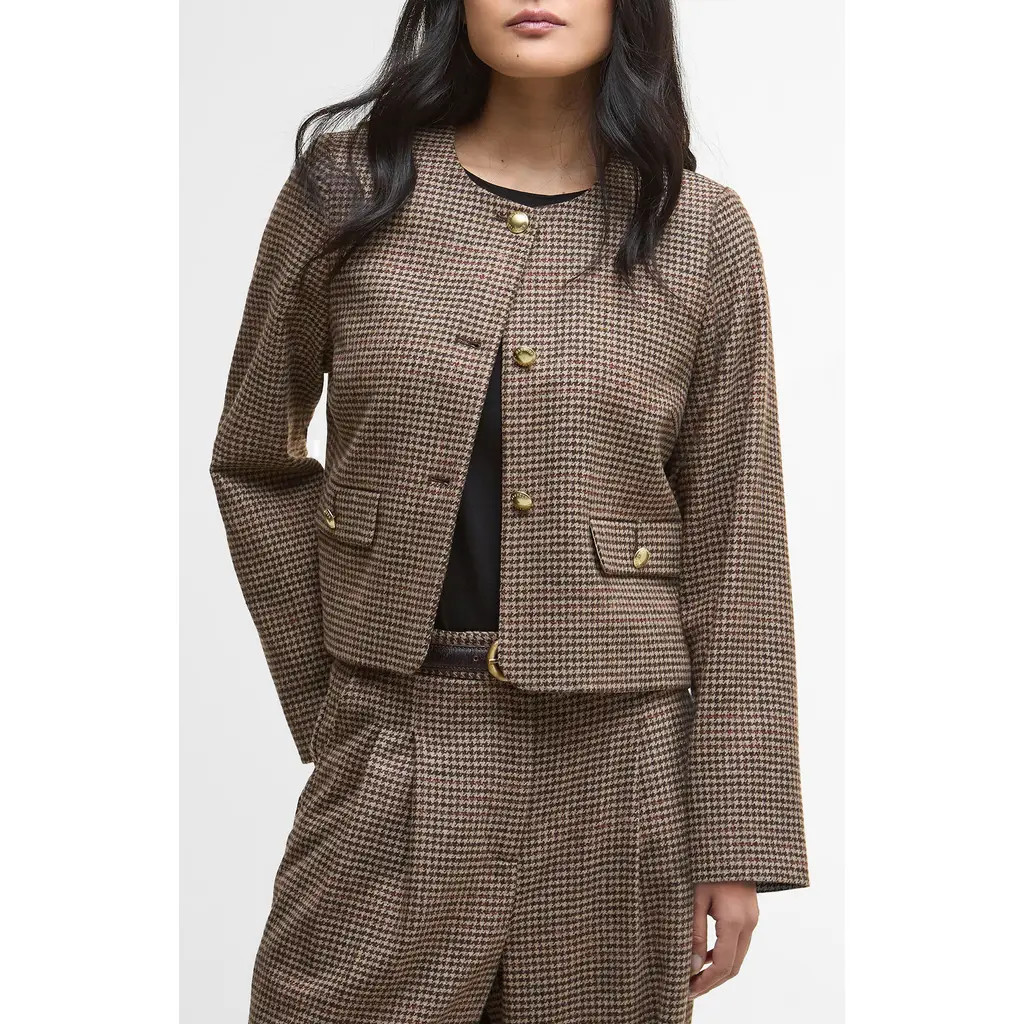 Barbour Corina Houndstooth Wool Jacket in Brown/orange Check at Nordstrom Rack, Size 8 Us / 12 Uk | Nordstrom Rack
