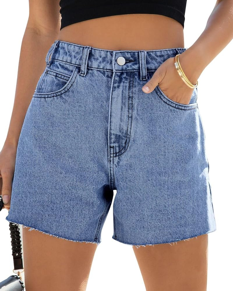 Goranbon Women's High Waisted Jean Shorts Straight Leg Raw Hem Retro Denim Shorts Summer Hot Pant... | Amazon (US)