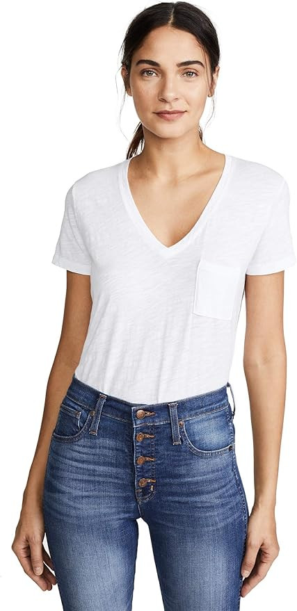 Madewell Women's Whisper Cotton V Neck Pocket Tee | Amazon (US)