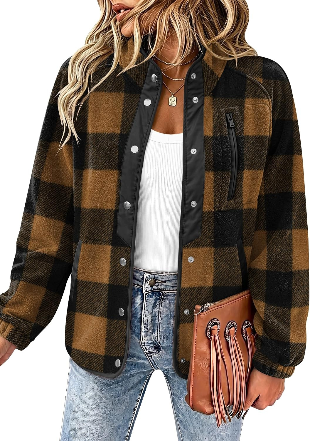 Zeagoo Women Fleece Jacket Western Aztec Print Snap Button Down Outerwear | Amazon (US)
