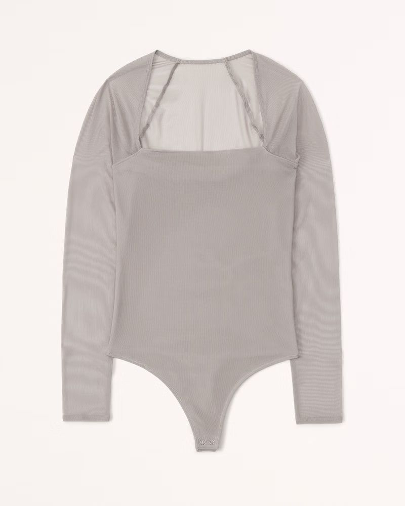 Long-Sleeve Mesh Squareneck Bodysuit Taupe Bodysuit Bodysuits Fall Outfits 2022 Business Casual | Abercrombie & Fitch (US)