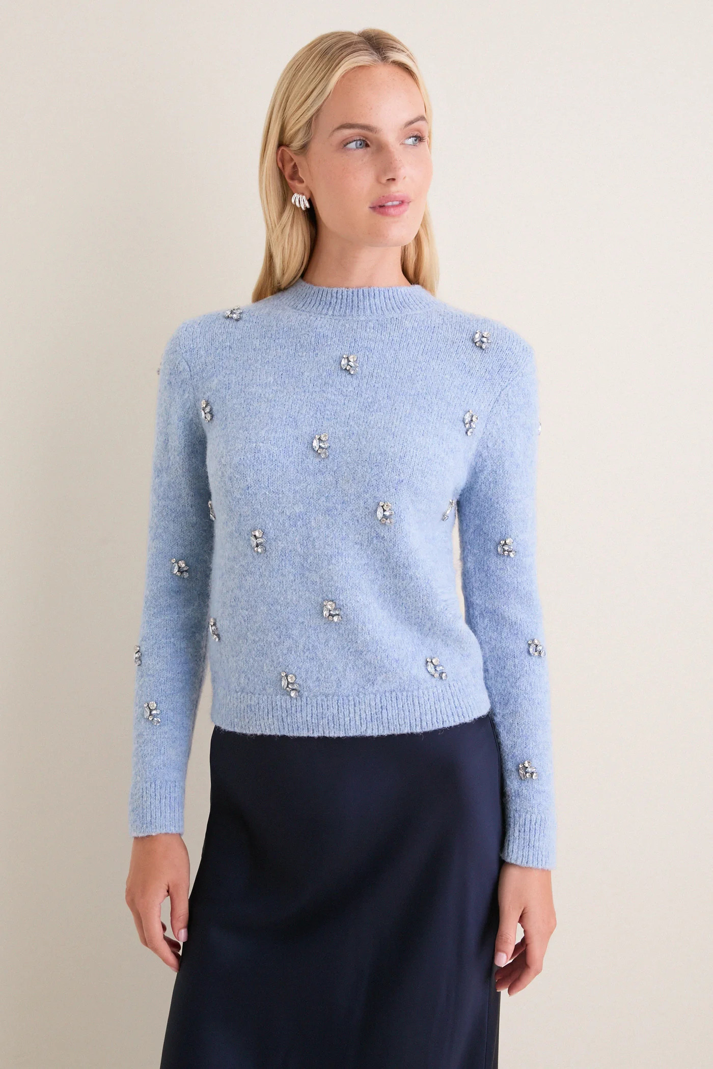 Ice Blue Embellished Bijou Crewneck Sweater | Tuckernuck (US)