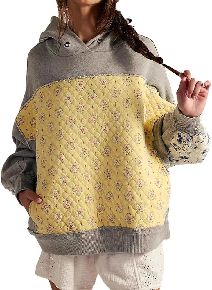 Graphic Hoodies for Women Y2k Cute Flower Patchwork Long Sleeve Pullover Hoodies Preppy Quilted S... | Amazon (US)