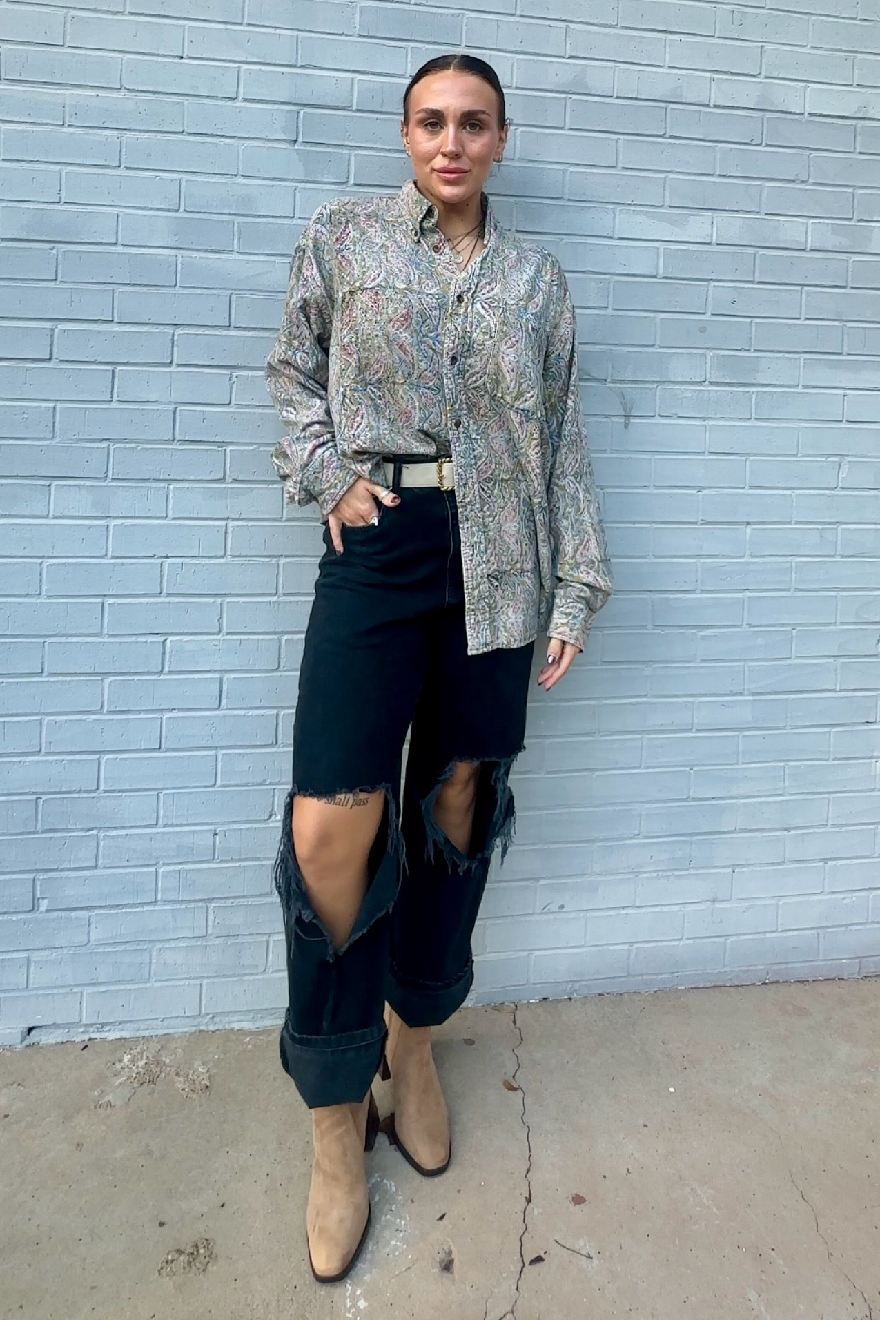 top was thrifted but same brand and material was linked!:) boots are same brand different style! jeans are side 8! 

#LTKHoliday