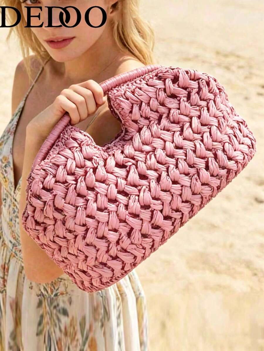 DEDOO 2026 New Natural Fiber Clutch, Handwoven Raffia Grass Summer Beach Bag, Straw Bag | SHEIN