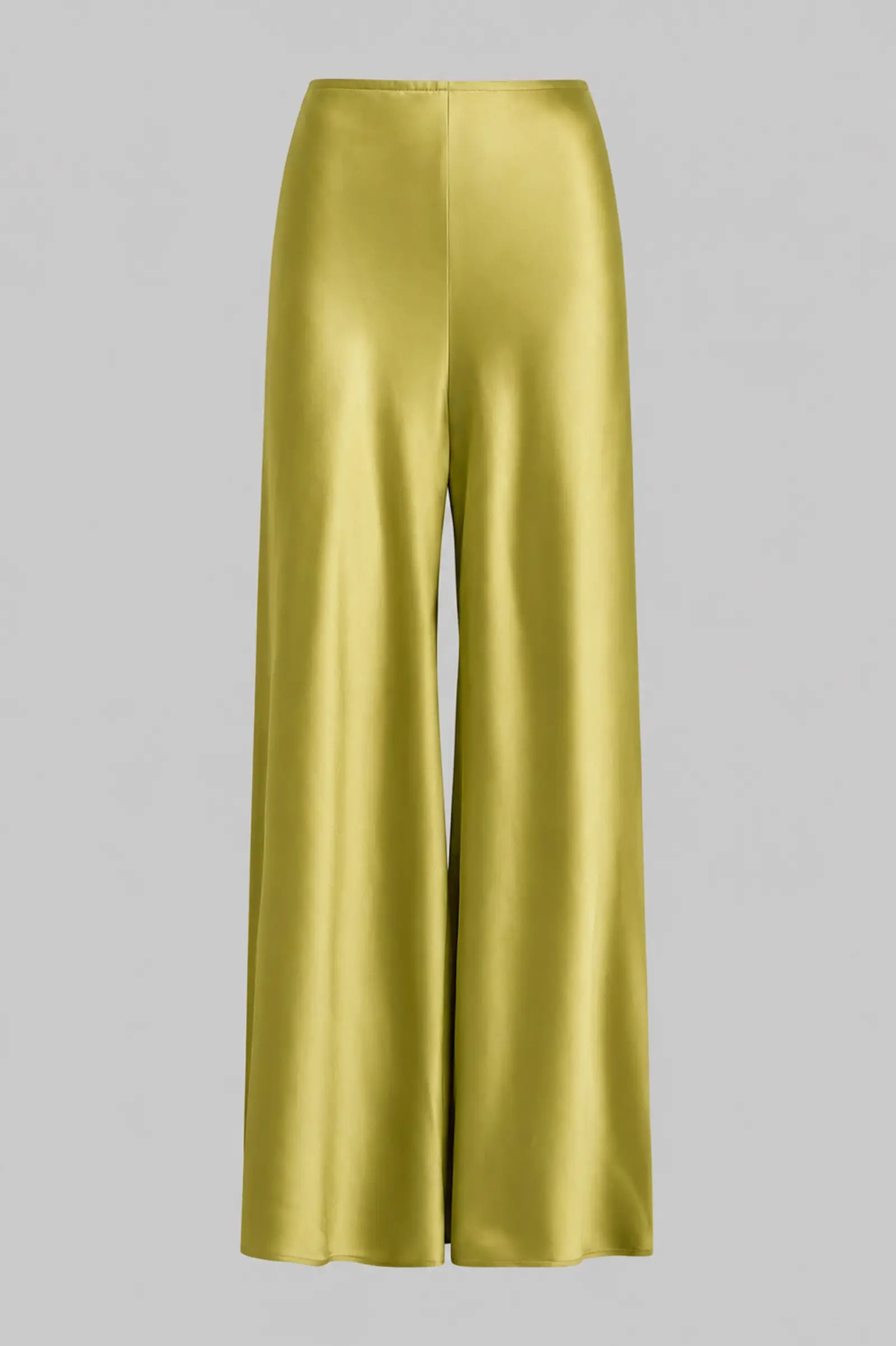 LESET Barb Wide Leg Pant in Chartreuse in Satin | LESET