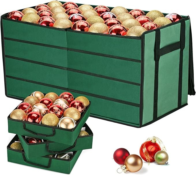 Christmas Ornament Storage Box, Ornament Organizer with 8 Removable Trays and Adjustable Dividers... | Amazon (US)