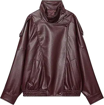 FindThy Women’s Oversized Faux Leather Jacket Casual High Collar Long Sleeve Zip Up Fall Fashio... | Amazon (US)