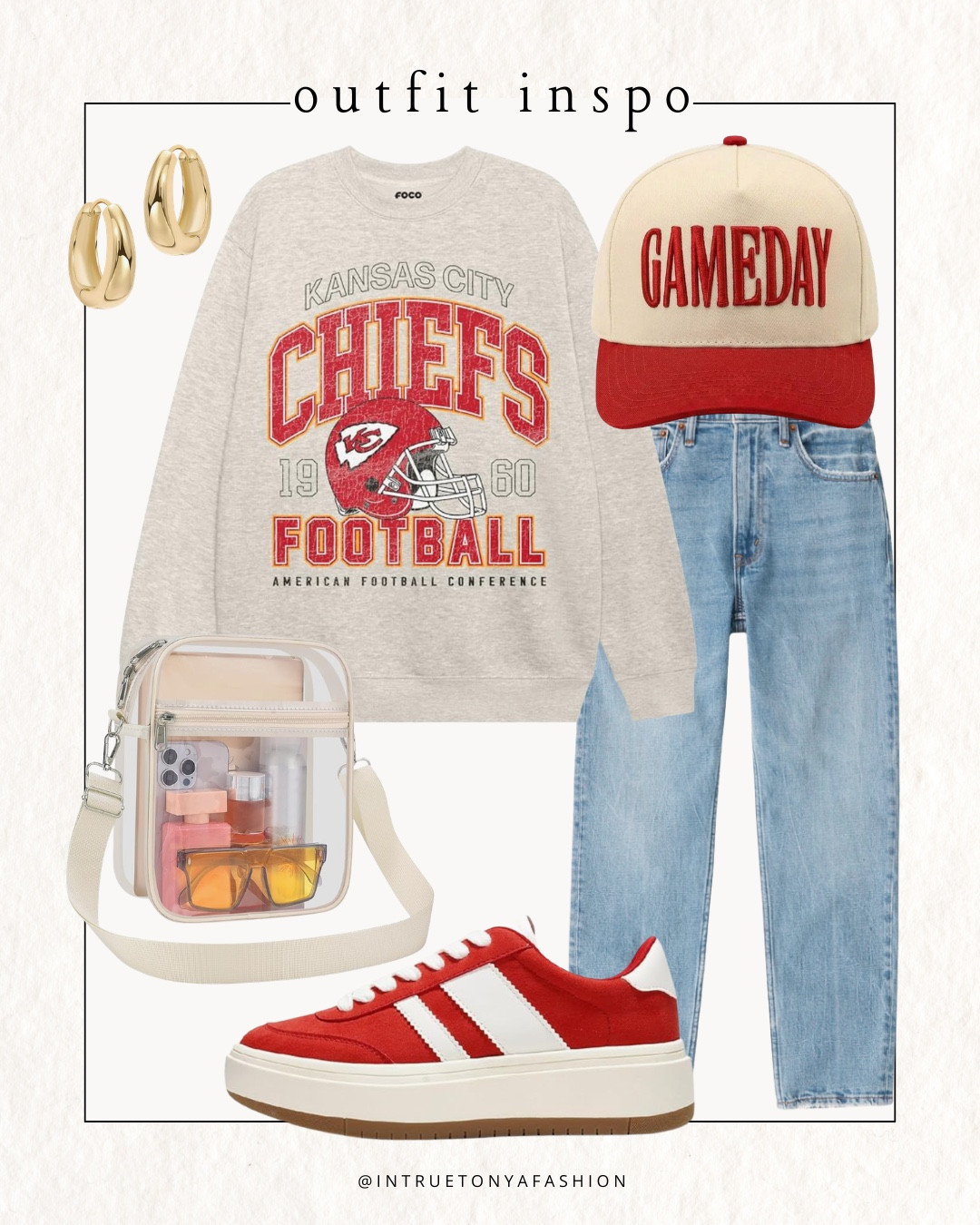 Sunday football outfit from amazon — NFL vintage football sweatshirt, light wash jeans, baseball cap, red sneakers and clear crossbody bag 






Amazon outfits, summer outfit inspo, outfit ideas, casual outfits amazon, amazon outfits every day, outfit ideas 2026, summer outfits, late summer outfits Amazon, fall outfit, fall sweats shirt, jeans outfit fall, Chiefs sweatshirt, game day outfit, concert bag

#LTKmomlife #LTKSeasonal #LTKSaleAlert