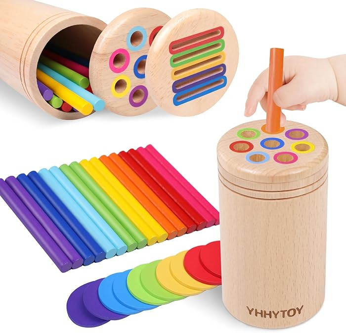 Montessori Toys for 3 Year Old, Dual Play Wooden Educational Color Sorting Toy Toddler Preschool ... | Amazon (US)