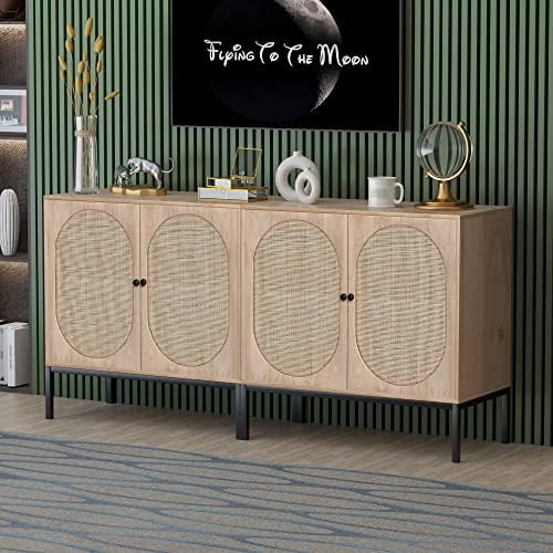 Finnhomy Sideboard Buffet Cabinet, Kitchen Storage Cabinet with Rattan Decorated Doors, Liquor Ca... | Amazon (US)