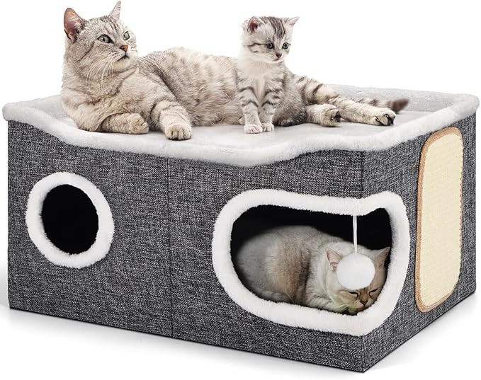 Shikha Cat Beds for Indoor Cats, Extra Wide Cat Cube House for Multi Cats, Foldable Cat Cave Hide... | Amazon (US)
