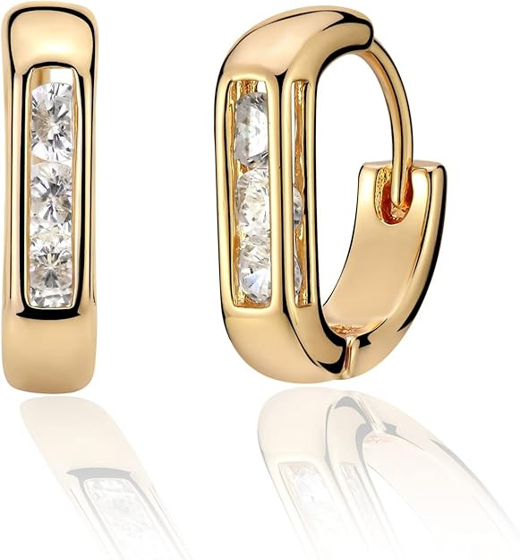 Gold Huggie Hoop Earrings for Women 14K Gold Plated Bead Cross Diamond Cubic Zirconia Dainty Hoop... | Amazon (US)