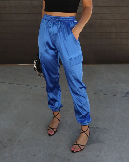 PREORDER - Athena Satin Cargo Pants - Cobalt | VICI Collection