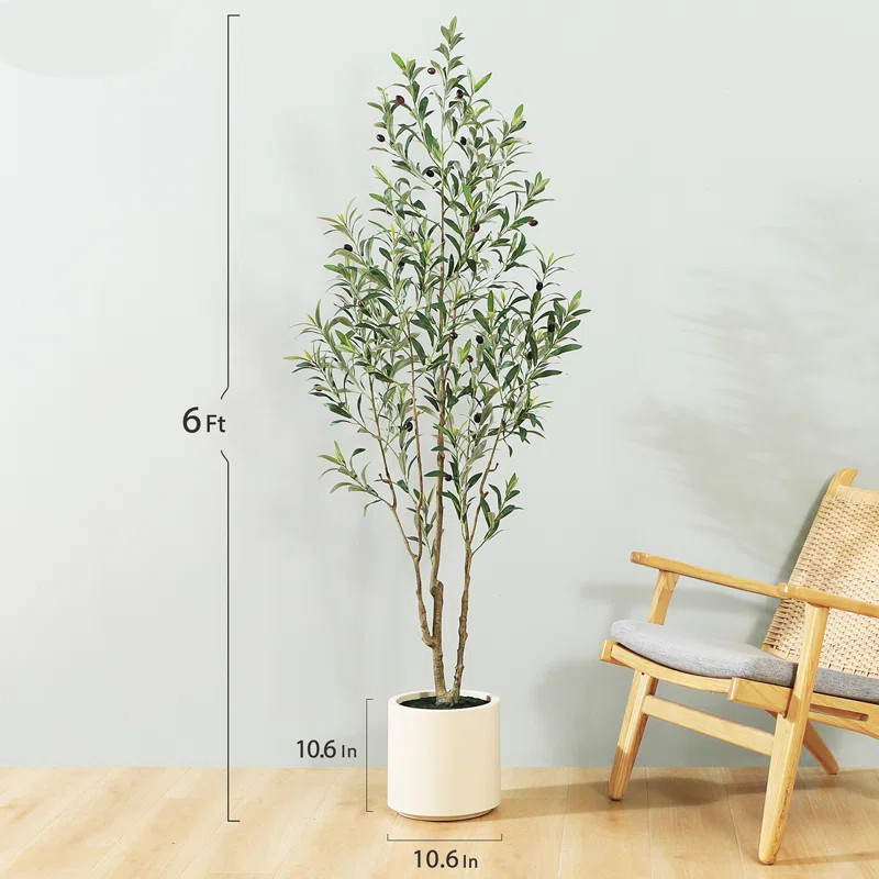 Primrue Adcock Faux Olive Tree in White Planter, Lifelike Fake Olive Plant for Indoor and Outdoor... | Wayfair North America