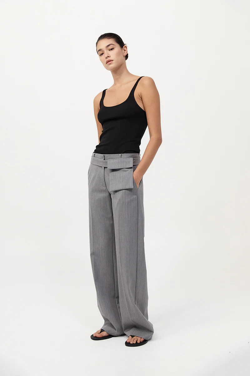 Carter Pocket Belt Pants - Grey Pinstripe | St. Agni (US, UK, EU)