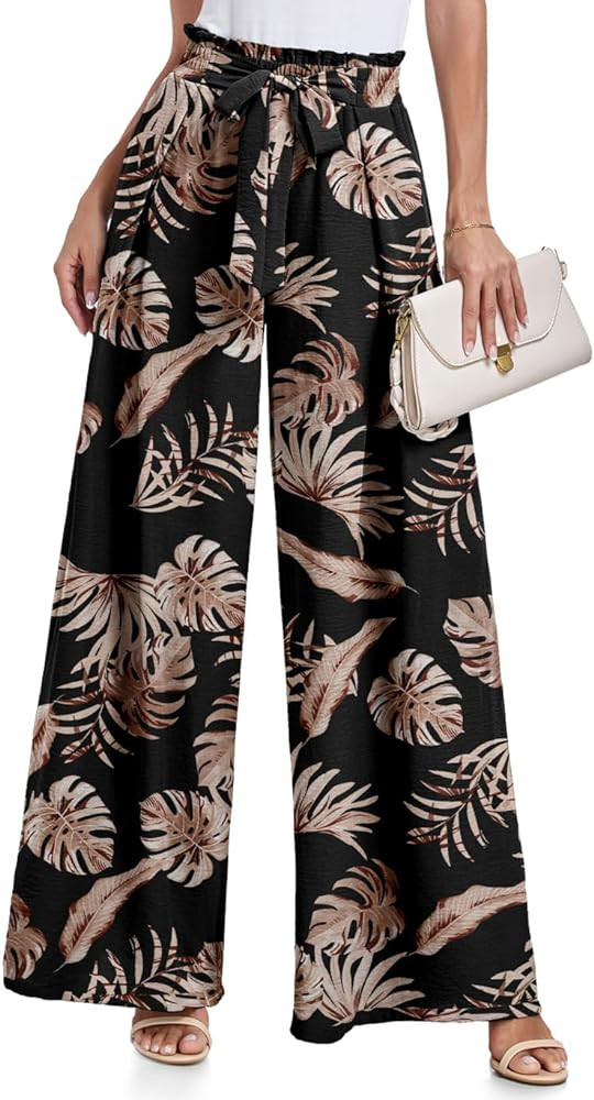 Lepunuo Wide Leg Pants for Women High Waisted Palazzo Pants Work Casual Flowy Tie Knot Trousers w... | Amazon (US)