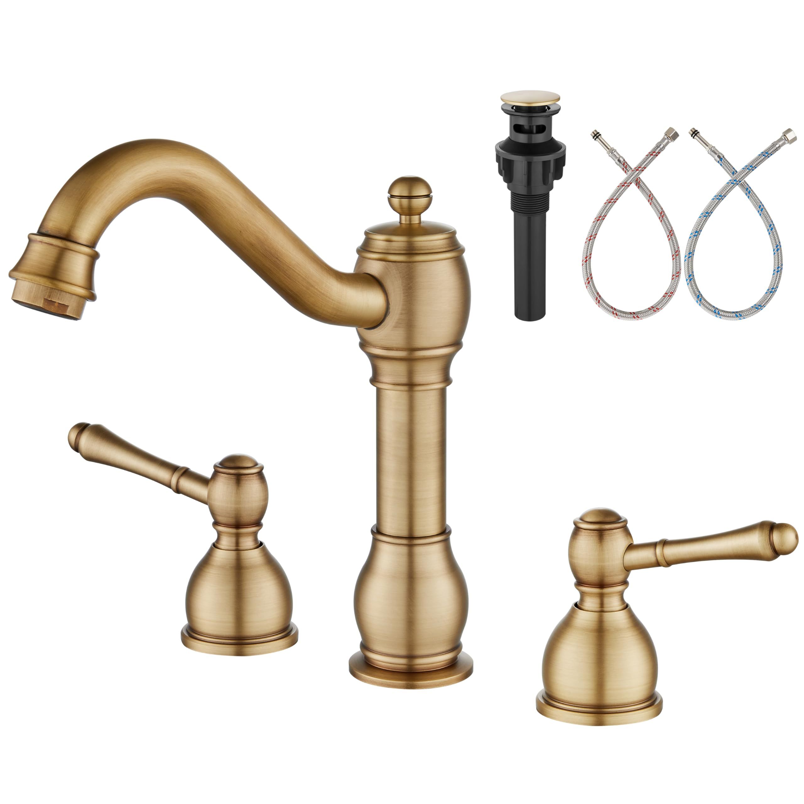 Aolemi Antique Brass 8 Inch Widespread Bathroom Sink Faucet Double Lever Handle 3 Hole Deck Mount... | Amazon (US)