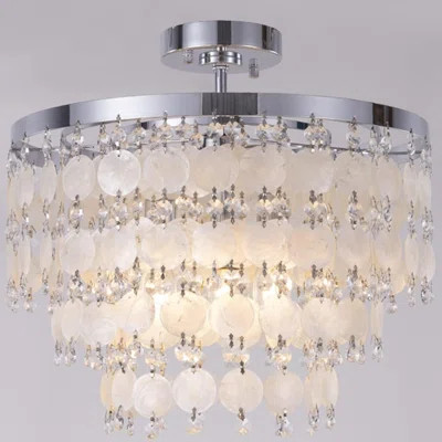 Modern Capiz Shell Chandelier With Bling Crystals, Semi Flush Mount Ceiling Light Fixture For Coastal Boho Style Bedroom, Dining, Living Room, And Mor | Wayfair North America