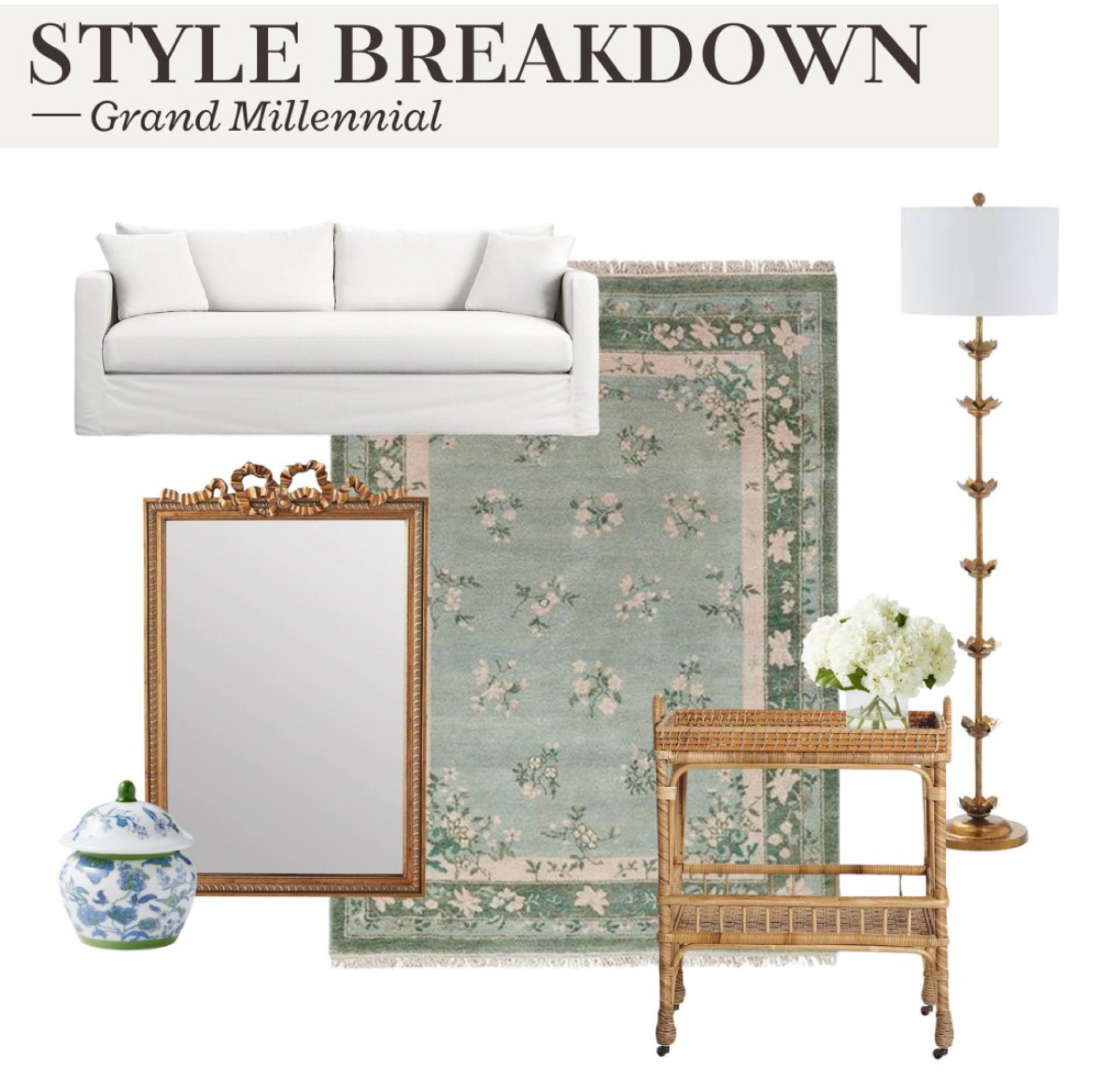 Let's discuss the infamous “GrandMillenial” Style. This style, also called "granny-chic," combines traditional, homey pieces with modern elements. It embraces outdated decor like floral-patterned curtains and china plates. It's a cozy, warm, and inviting style.

I have gathered up a few of my favorite pieces that would fit perfectly in a “Grand Millenial” home. 



Sapphire + Co | @sapphireandcodesign

#sapphireandcodesign #interiordesign #homedesign #designdetails #homedecor #interiorliving #homestyle #home #homedesigninspiration #interiorstyling #interiordetails