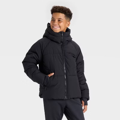 Boys' Puffer Hooded Jacket - All In Motion™ Black L | Target