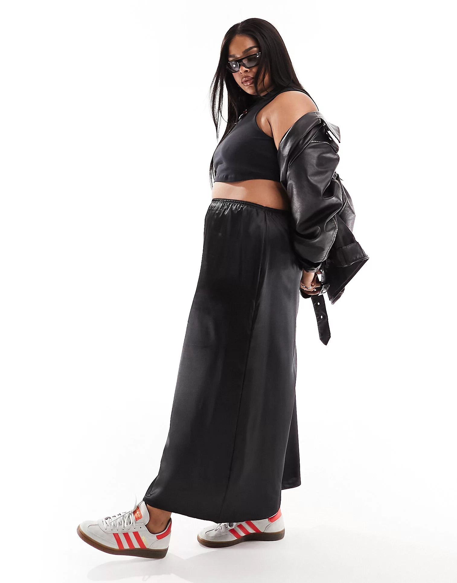 COLLUSION Plus satin maxi skirt in black | ASOS (Global)