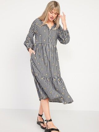 Printed Button-Front All-Day Midi Swing Dress for Women | Old Navy (US)