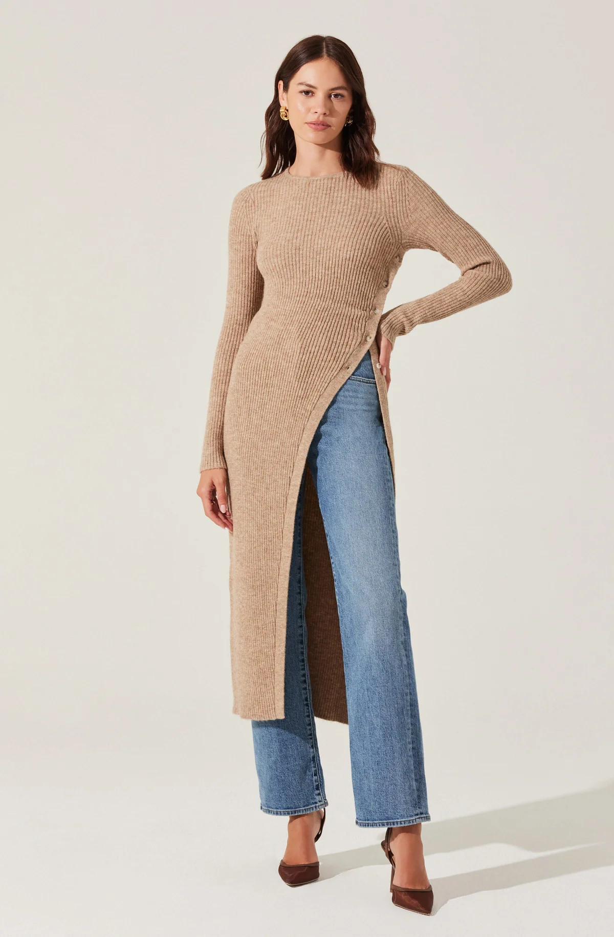 Ribbed Hi Slit Button Sweater | ASTR The Label (US)