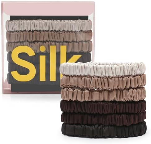 6Pcs Silk Hair Ties Small 22 Momme 100% Pure Mulberry Silk Scrunchies for Women Girls Thin Skinny... | Amazon (US)