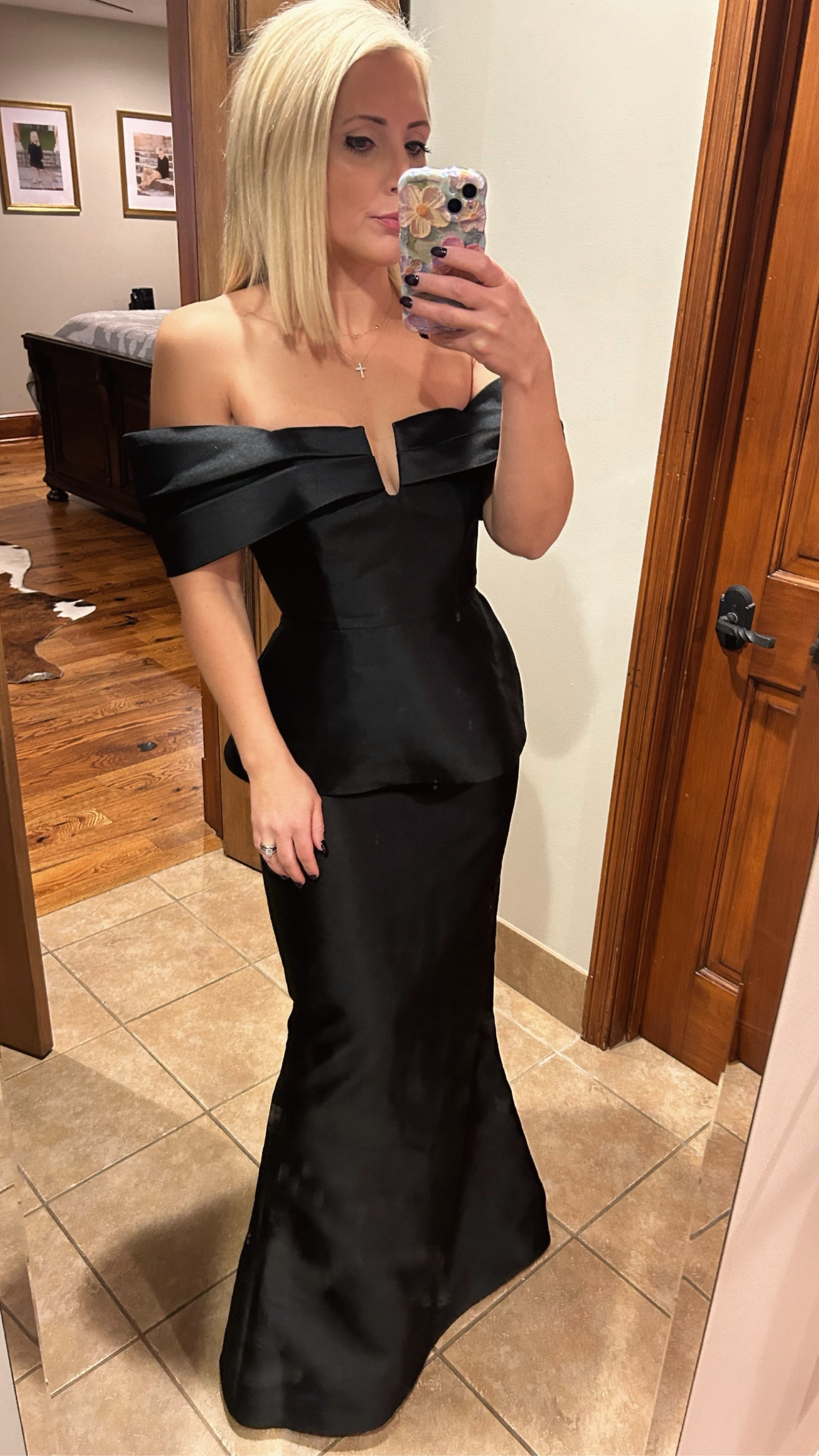 slim fit dress slacks Windsor Jessica Faux Leather Strapless Lace-Up Formal Dress in Black main image 1