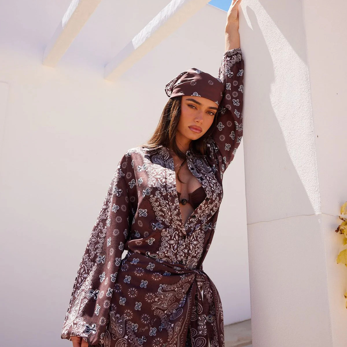 ESPRESSO BANDANA Brown Printed Long Sleeve Shirt | Noughts and Kisses