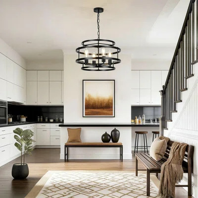 Modern Farmhouse Chandelier With Geometric Metal Frame, 4-Light Industrial Pendant Light Fixture For Dining Room, Living Room, Kitchen Island, Bedroom | Wayfair North America