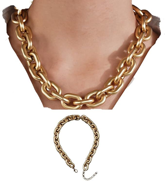 YERTTER Vintage Gold Chunky Chain Big Link Cuban Chain Choker Necklace Women Acrylic Resin Clacil... | Amazon (US)