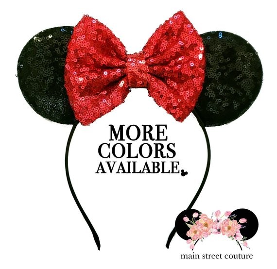 Fuschia Minnie Ears, pink Minnie Ears, Neon pink Minnie Ears, Rosegold Minnie Ears, sequin Minnie ea | Etsy (US)