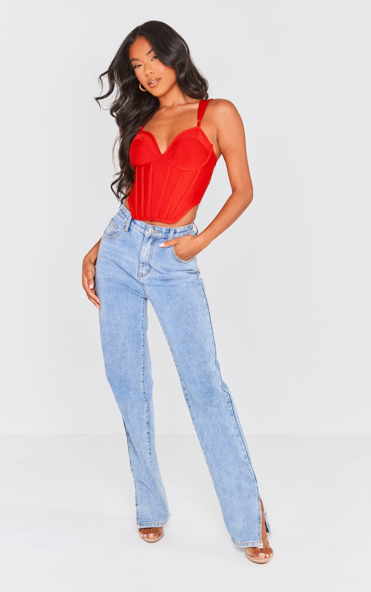 Red Bandage Dip Hem Bust Cup Corset | Tops | PrettyLittleThing US