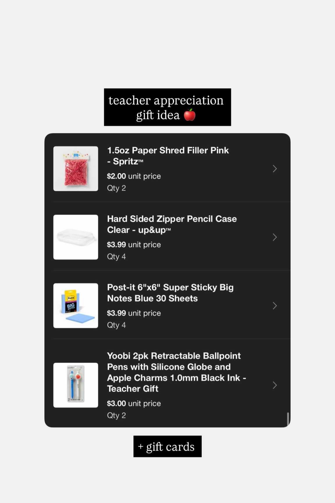 Simple teacher appreciation gift idea! A little bit of cuteness plus gift cards they want! #teacher #teacherappreciation #giftsforteacher #teachergift #endofyear #endofyeargift #giftforteacher 

#LTKmomlife #LTKKids #LTKSeasonal