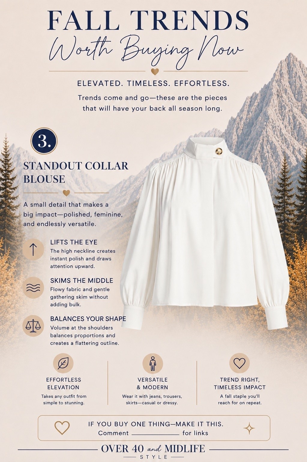 ✨Tap the bell, save and ❤️ start here over 40 fashion, midlife style, midsize fashion and luxury looks for less.  

These are the 5 fall pieces I’d buy FIRST if you want the biggest impact without buying a whole new wardrobe. 🍂👀

I’m looking for pieces that do more than just look cute—they need to work hard in your closet.

1. Relaxed straight jeans — the everyday anchor
2. Woven chocolate bag — instantly makes basics feel more expensive
3. Statement-collar blouse — lifts the eye + gives polish
4. Ribbed henley top — easy, flattering, and perfect for layering
5. Suede loafer mules — the quickest way to make your fall outfits feel current

And every one passes my Outfit Physics™ test:

✨ LIFT the eye
✨ SKIM the middle
✨ BALANCE the proportions
✨ Easy enough to wear on repeat

If you’re trying to be smarter with your fall budget, don’t buy 20 random things. Start with the pieces that can create the most outfits.

These are the first five I’d grab—and I would not wait too long on the best sizes/colors once fall shopping really picks up. 👀

Comment FALL and I’ll send you the links. 🤎

⬇️Sizing information:
Wearing 12 tts (size up if in between sizes.)

👑 Helping you look good, feel good.-Lindsey Denver   Check back daily for belly-friendly style, confidence, and Outfit Physics™.

#LTKOver40 #LTKPlusSize #LTKMidsize

Comment SHOP below to receive a DM with the link to this post on my LTK ⬇ https://liketk.it/6lqn7

Comment SHOP below to receive a DM with the link to this post on my LTK ⬇ https://liketk.it/6lqnm