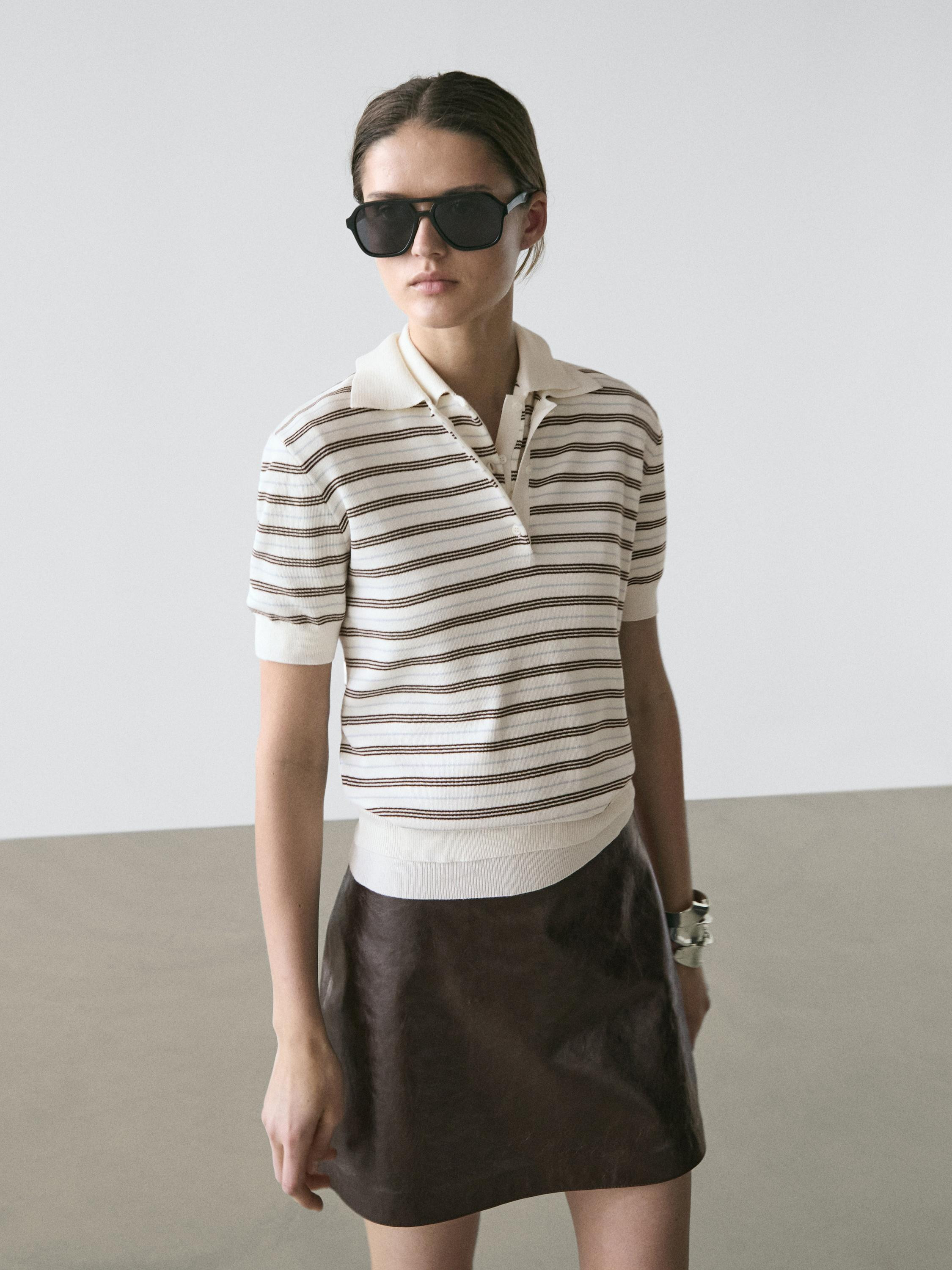 Kurzärmeliges Poloshirt mit Streifen | Massimo Dutti DE