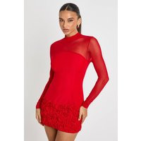 boohoo Women's 3D Floral Mesh Panelled Mini Dress in Red | Size: 4 | Mesh/Polyurethane | boohoo (US & Canada)