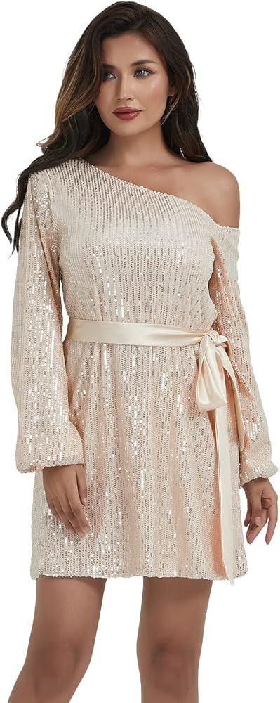 Anna-Kaci Womens Sequin Party Dress One Shoulder Club Evening Sparkly Dress, | Amazon (US)