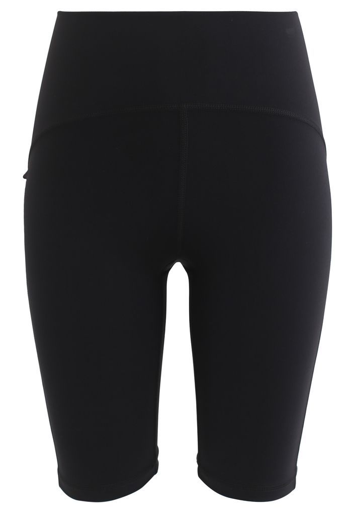 Seam Detail High-Waisted Sculpt Legging Shorts in Black | Chicwish
